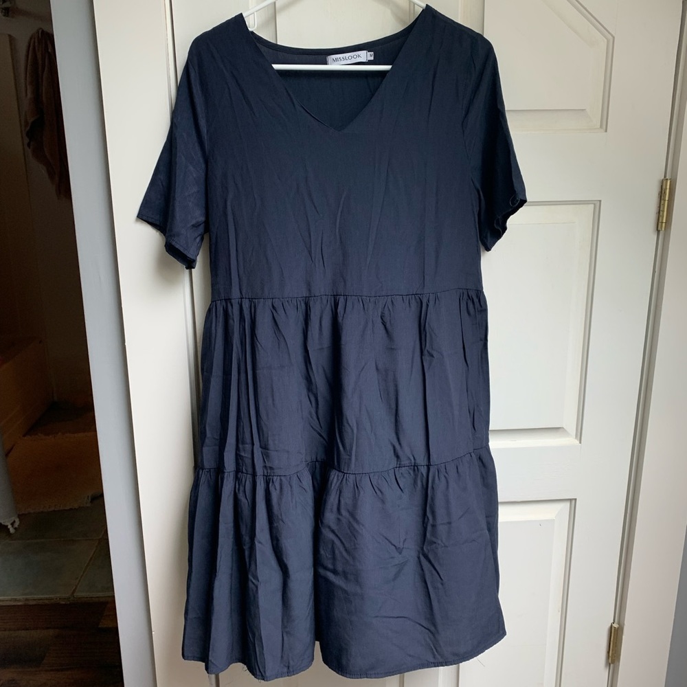 Dark blue dress.